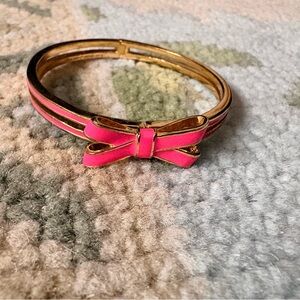 Kate Spade Gold Hinged Bangle with Pink Double Bow